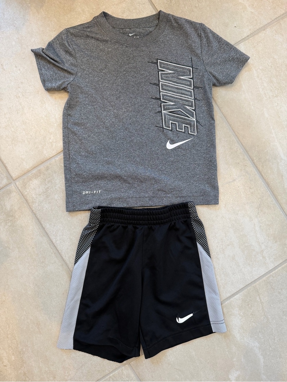 Nike Gray Graphic Dri-FIT Tee with Black Athletic Shorts